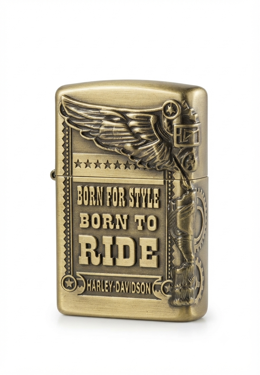 فندک طرح زیپو طرح هارلی Harley davidson طلایی